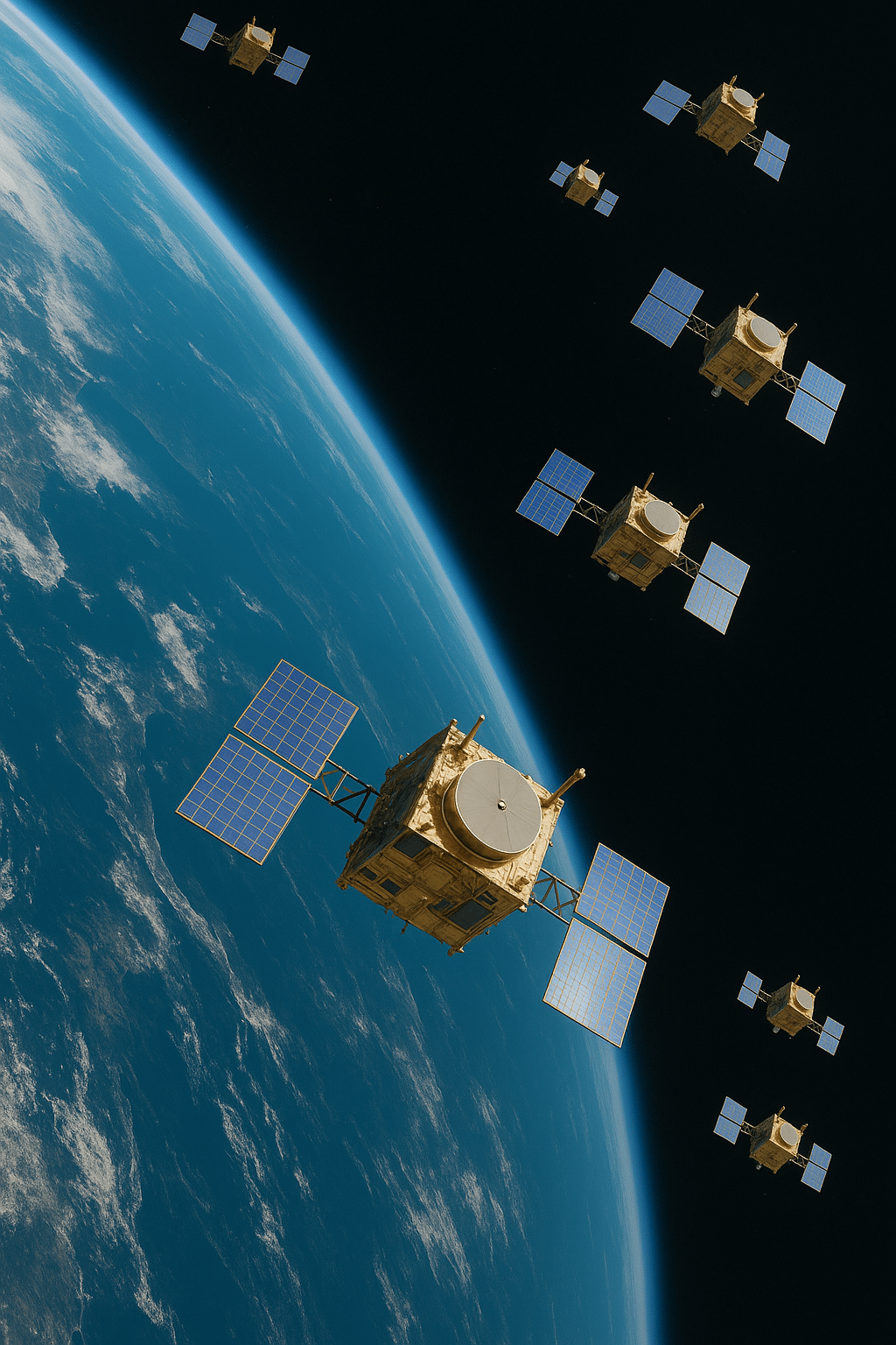 Constellation géolocalisation indoor LEO PNT gravitant autour de la terre pour representer la technologie spatiale de Wheere selectionnée par SpaceFounders